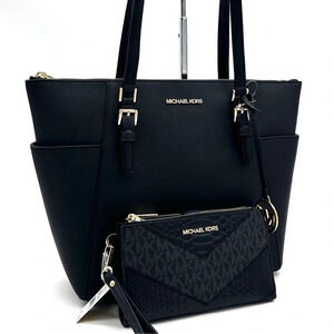 Michael Kors Large Charlotte Tote Bag & Large
Double Zip Wallet Black